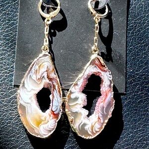 Agate sliced earrings with Druzy quartz